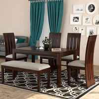Zephora Sheesham Wood Dining Set 6 Seater With Bench (Walnut Finish)