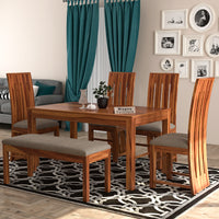 Zephora Sheesham Wood Dining Set 6 Seater With Bench (Honey Finish)