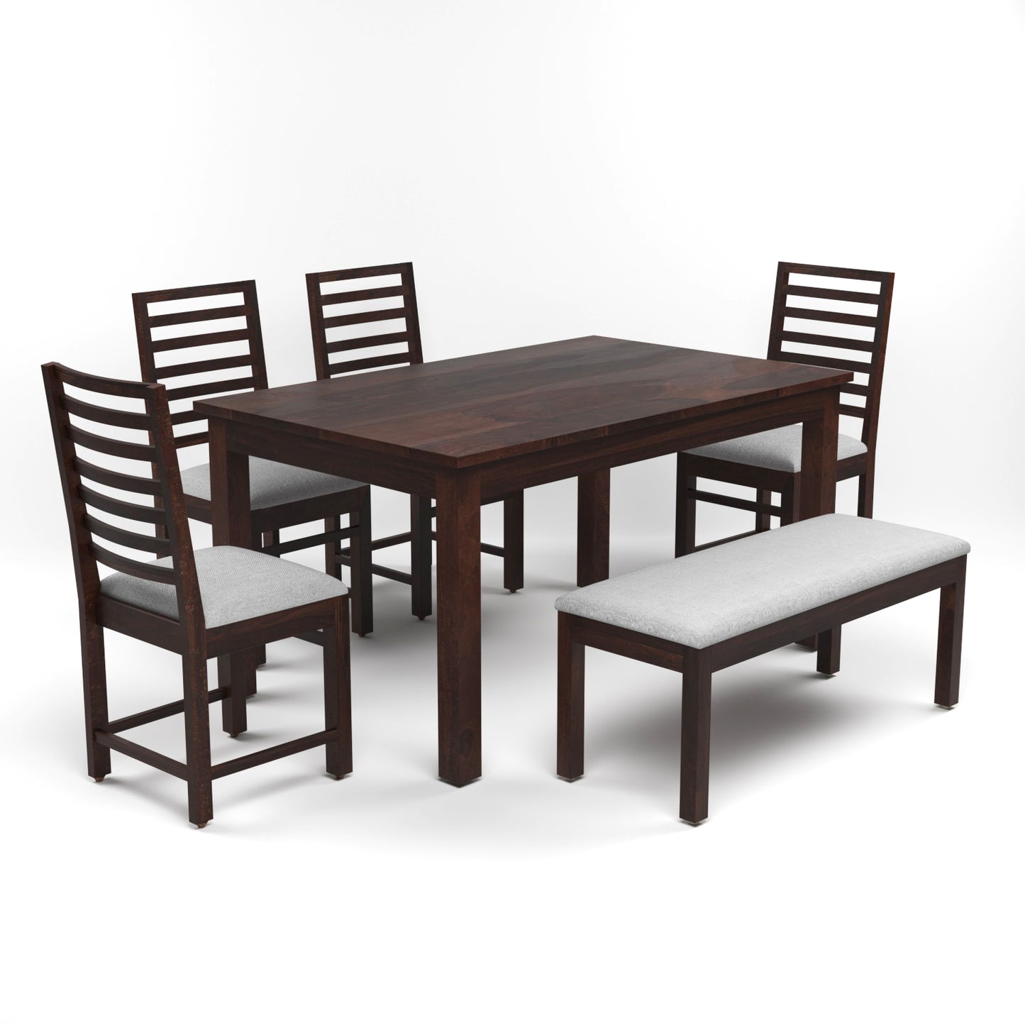 Lorveth Sheesham Wood Dining Set 6 Seater With Bench (Walnut Finish)