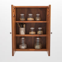 Yelric Solid Sheesham Wood Wall Mounted Kitchen Cabinet | 2-Door Unit With Storage  (Honey Finish)
