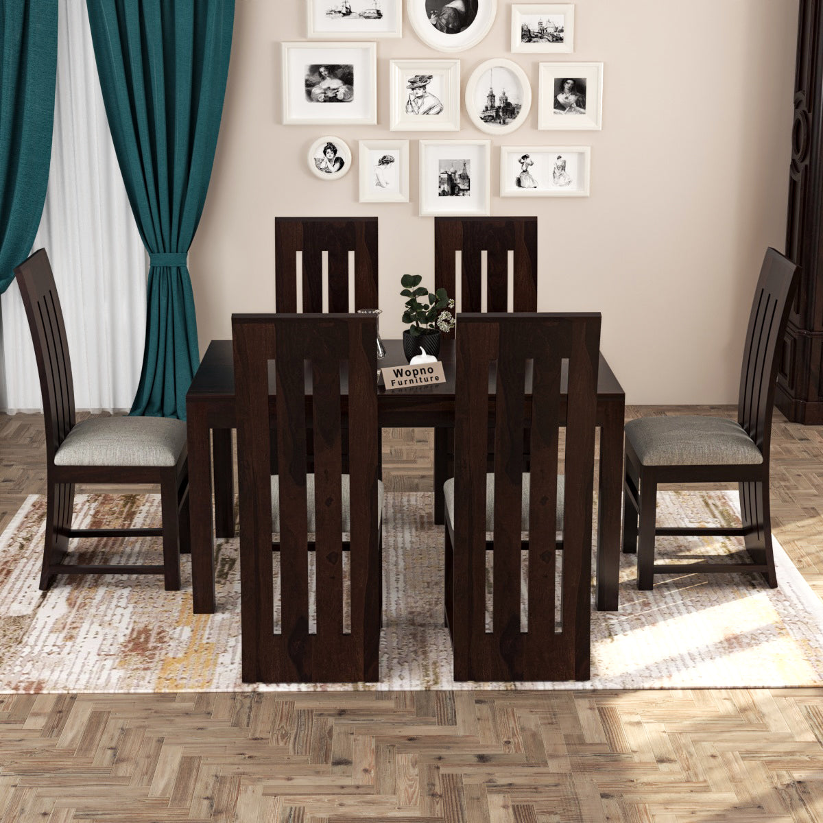 Zephora Sheesham Wood Dining Set 6 Seater (Walnut Finish)