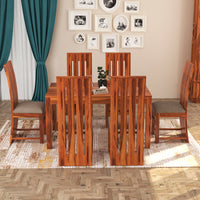 Zephora Sheesham Wood Dining Set 6 Seater (Honey Finish)