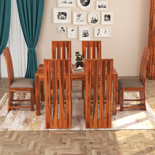 Zephora Sheesham Wood Dining Set 6 Seater (Honey Finish)