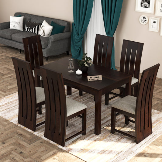 Zephora Sheesham Wood Dining Set 6 Seater (Walnut Finish)