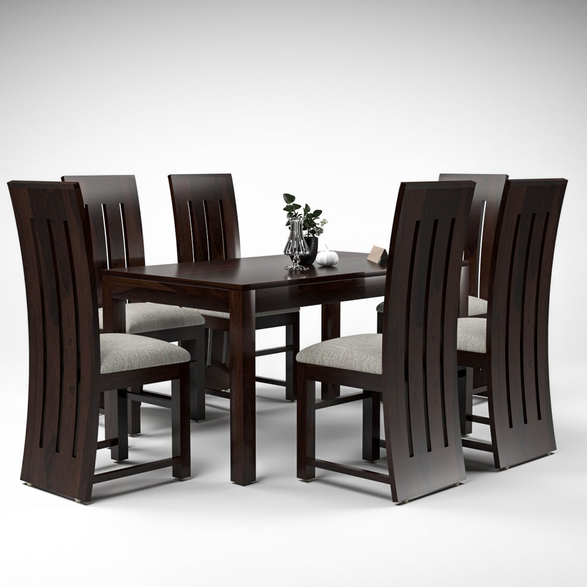 Zephora Sheesham Wood Dining Set 6 Seater (Walnut Finish)