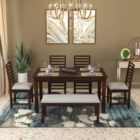 Lorveth Sheesham Wood Dining Set 6 Seater With Bench (Walnut Finish)