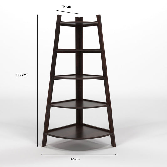 Zentor Solid Sheesham Wood 5 Tier Corner Ladder Shelf Floor Standing (Walnut Finish))