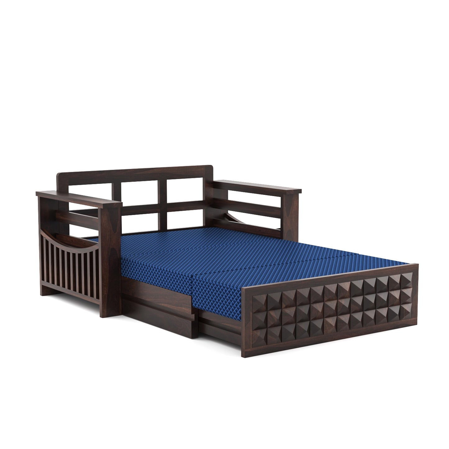 Orvan Solid Sheesham Wooden 2 Seater diamond Sofa Cum Bed (Walnut ,Finish )