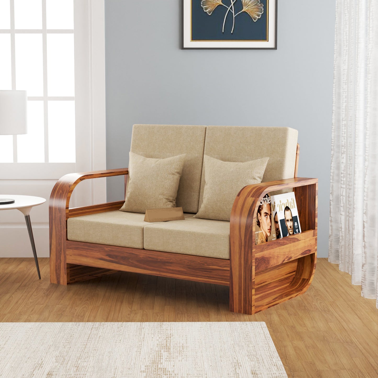 Curve 2 Seater Solid Wood Sofa (Honey Finish)
