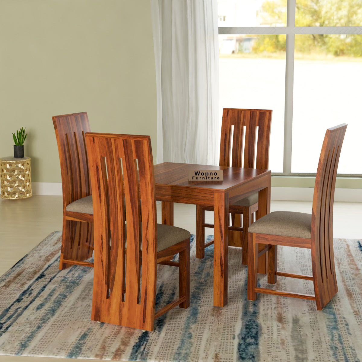 Zephora Sheesham Wood Dining Set 4 Seater (Honey Finish)