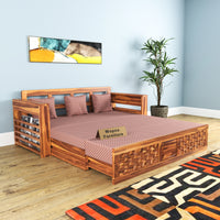 Orvan Solid  Sheesham Wooden 3 Seater diamond Sofa Cum Bed  (Honey,Finish )