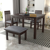 Orvion Sheesham Wood Dining Set 4 Seater With Bench (Walnut Finish)