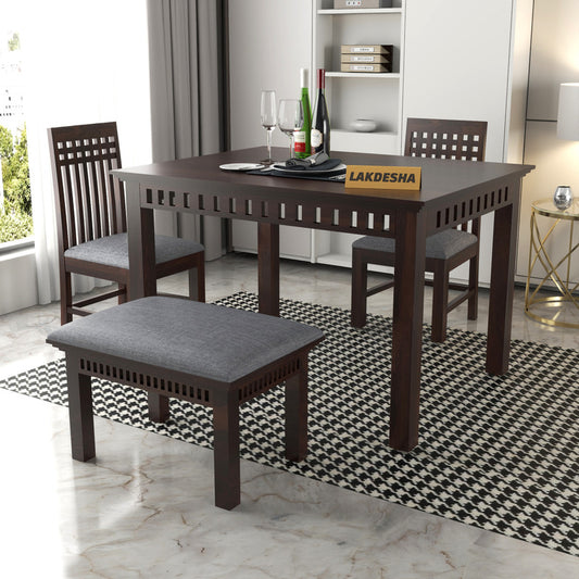 Orvion Sheesham Wood Dining Set 4 Seater With Bench (Walnut Finish)