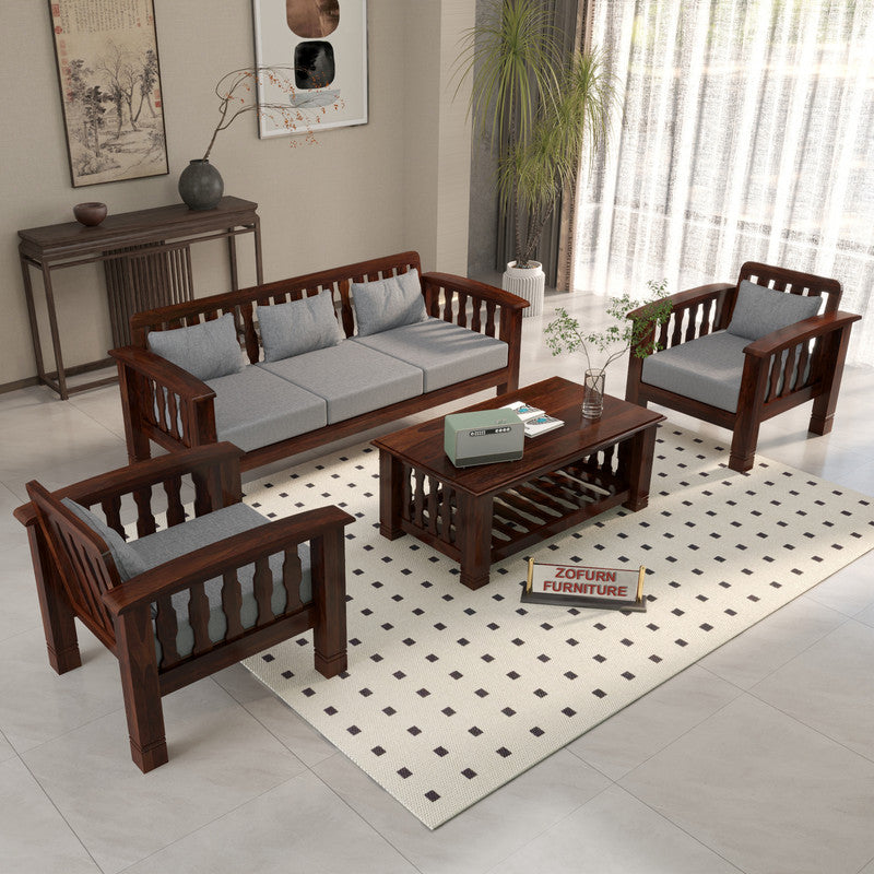 Raiden 5 Seater Solid Wood Sofa (Walnut Finish)