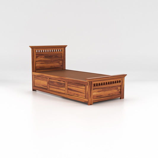 Vuvroaiquex Sheesham Wood Single Size Bed Without Storage (Honey Finish)