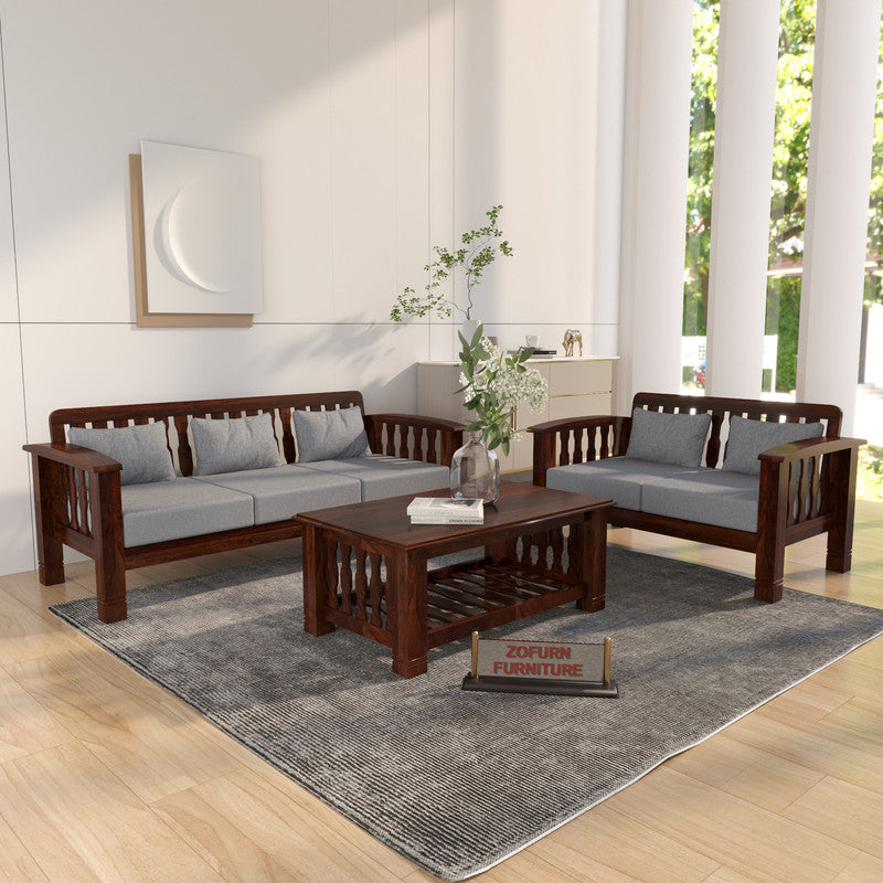 Raiden 3+2 Seater Solid Wood Sofa (Walnut Finish)