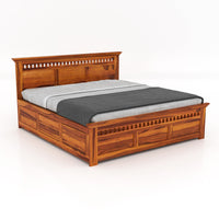 Proadouyn Sheesham Wood Queen Size Bed With Storage (Honey Finish)