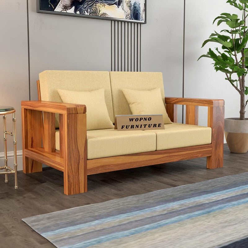 Zyvora 2 Seater Solid Wood Sofa (Honey Finish)