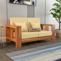 Zyvora 2 Seater Solid Wood Sofa (Honey Finish)