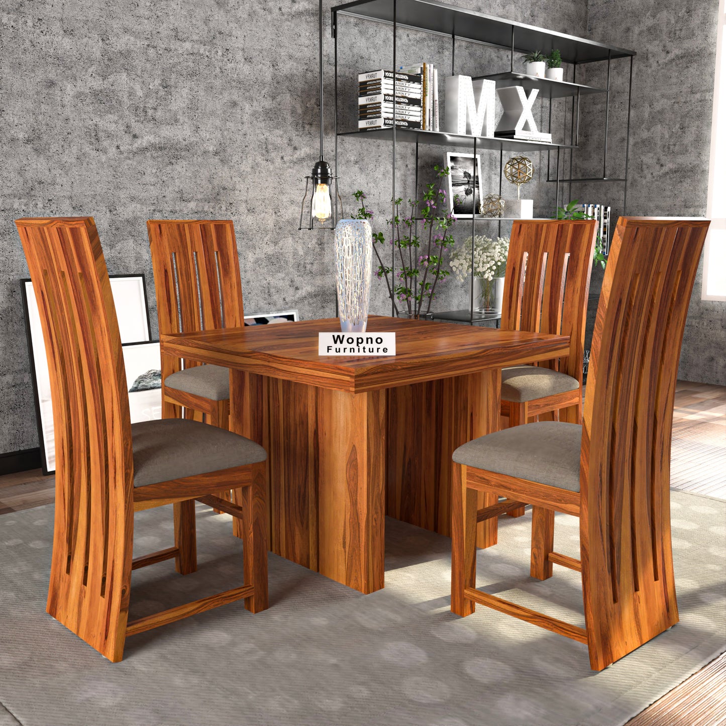 Zephora Hollo Sheesham Wood Dining Set 4 Seater (Honey Finish)