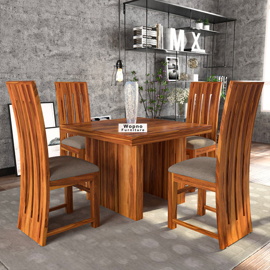 Zephora Hollo Sheesham Wood Dining Set 4 Seater (Honey Finish)