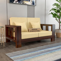 Zyvora 2 Seater Solid Wood Sofa (Walnut Finish)