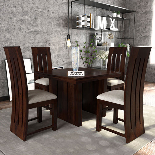 Zephora Hollo Sheesham Wood Dining Set 4 Seater (Walnut Finish)