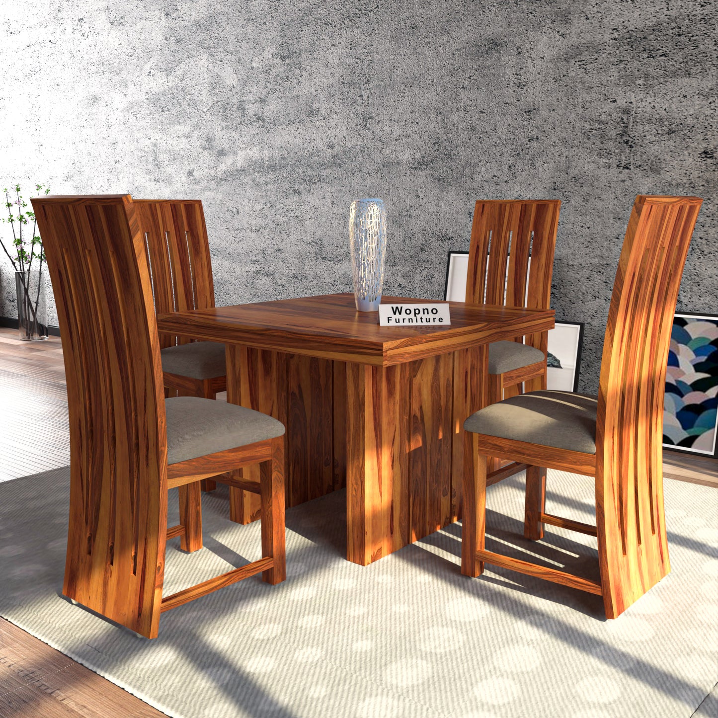 Zephora Hollo Sheesham Wood Dining Set 4 Seater (Honey Finish)