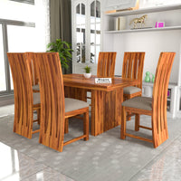 Zephora Hollo Sheesham Wood Dining Set 6 Seater (Honey Finish)