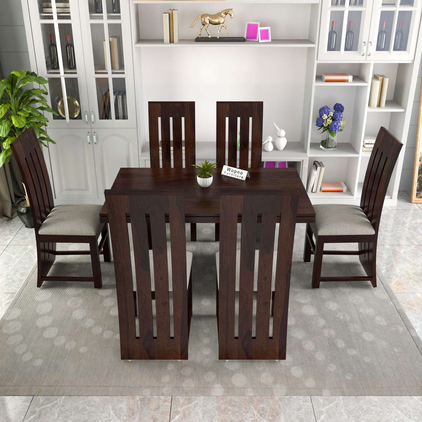 Zephora Hollo Sheesham Wood Dining Set 6 Seater (Walnut Finish)