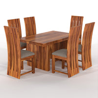 Zephora Hollo Sheesham Wood Dining Set 6 Seater (Honey Finish)