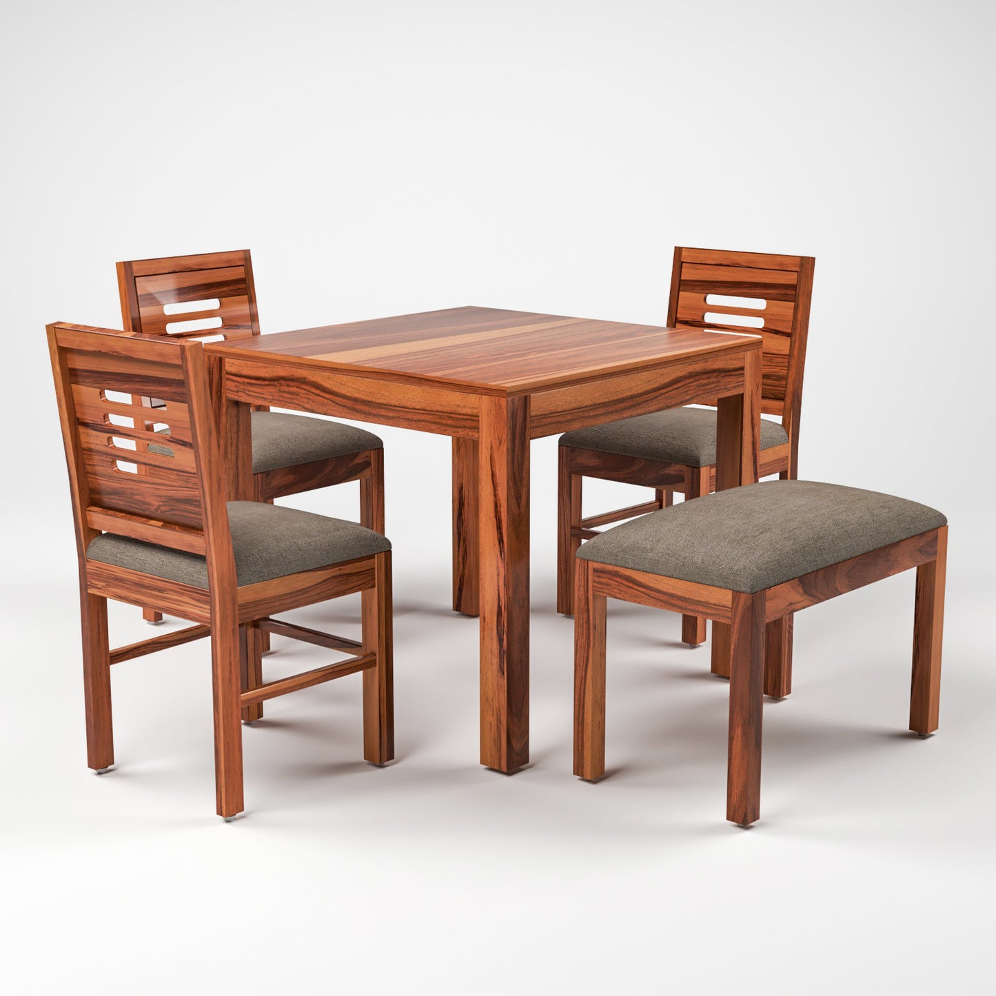 Solvian Sheesham Wood Dining Set 4 Seater With Bench (Honey Finish)