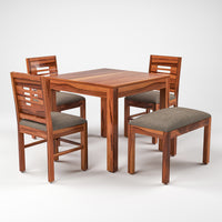 Solvian Sheesham Wood Dining Set 4 Seater With Bench (Honey Finish)