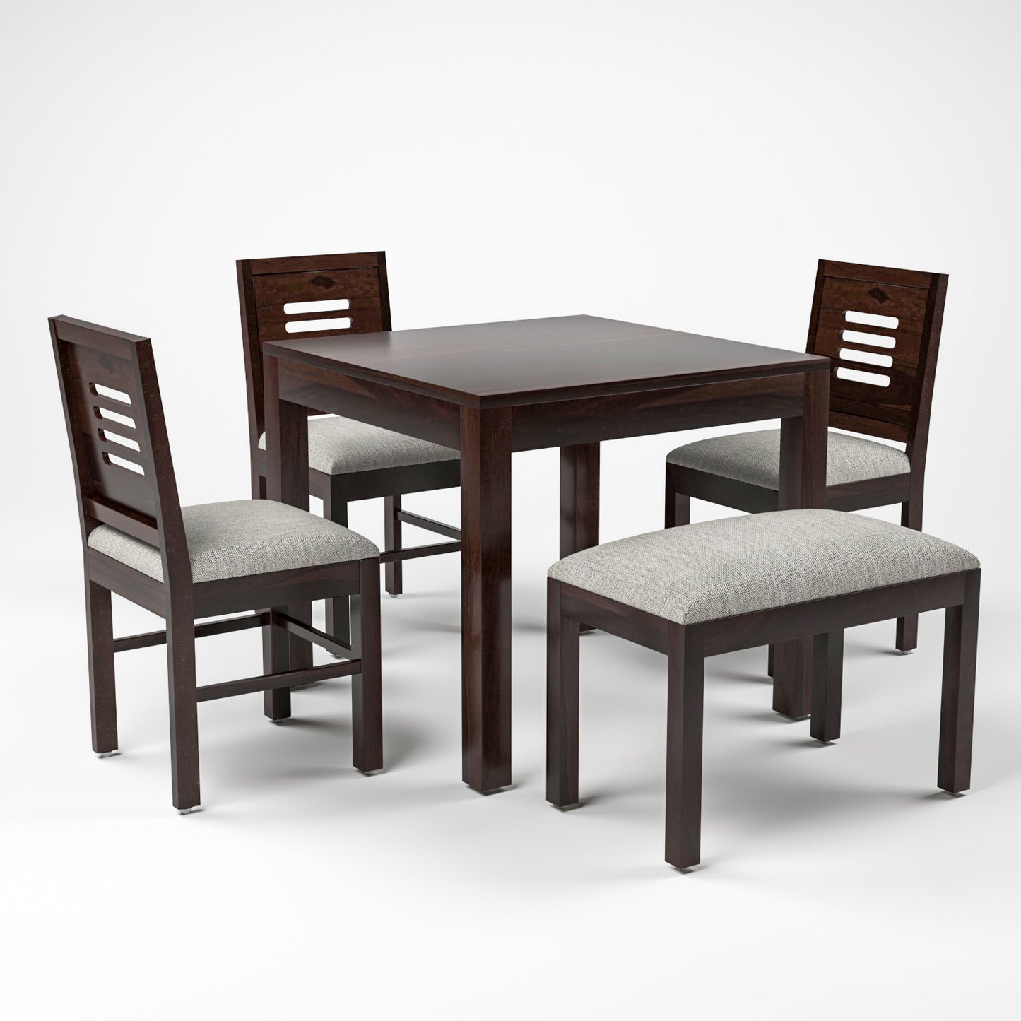 Solvian Sheesham Wood Dining Set 4 Seater With Bench (Walnut Finish)