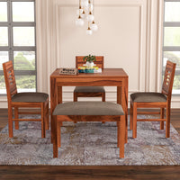 Solvian Sheesham Wood Dining Set 4 Seater With Bench (Honey Finish)