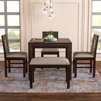 Solvian Sheesham Wood Dining Set 4 Seater With Bench (Walnut Finish)