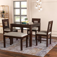 Solvian Sheesham Wood Dining Set 4 Seater With Bench (Walnut Finish)