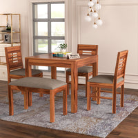 Solvian Sheesham Wood Dining Set 4 Seater With Bench (Honey Finish)