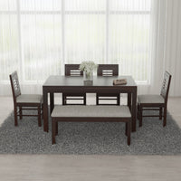 Solvian Sheesham Wood Dining Set 6 Seater With Bench (Walnut Finish)