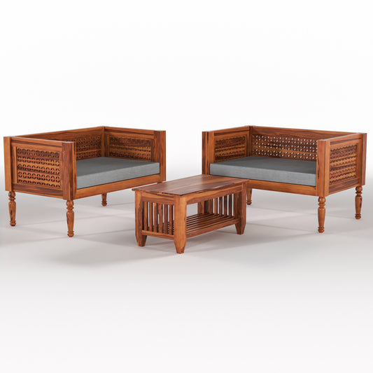 Marvon  Solid Sheesham Wooden 4 Seater Sofa Set (Honey Finish )