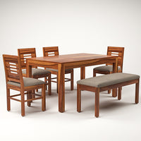 Solvian Sheesham Wood Dining Set 6 Seater With Bench (Honey Finish)