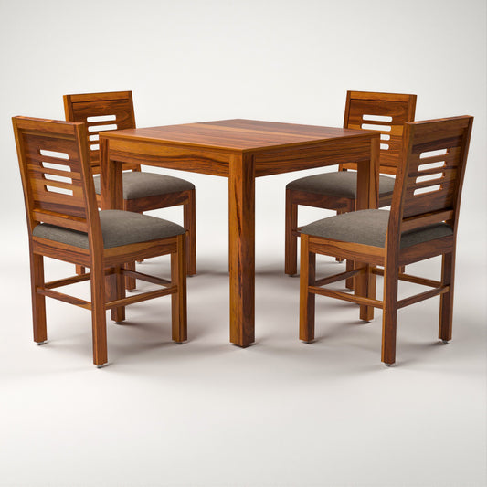 Solvian Sheesham Wood Dining Set 4 Seater 34x34x30 (Honey Finish)