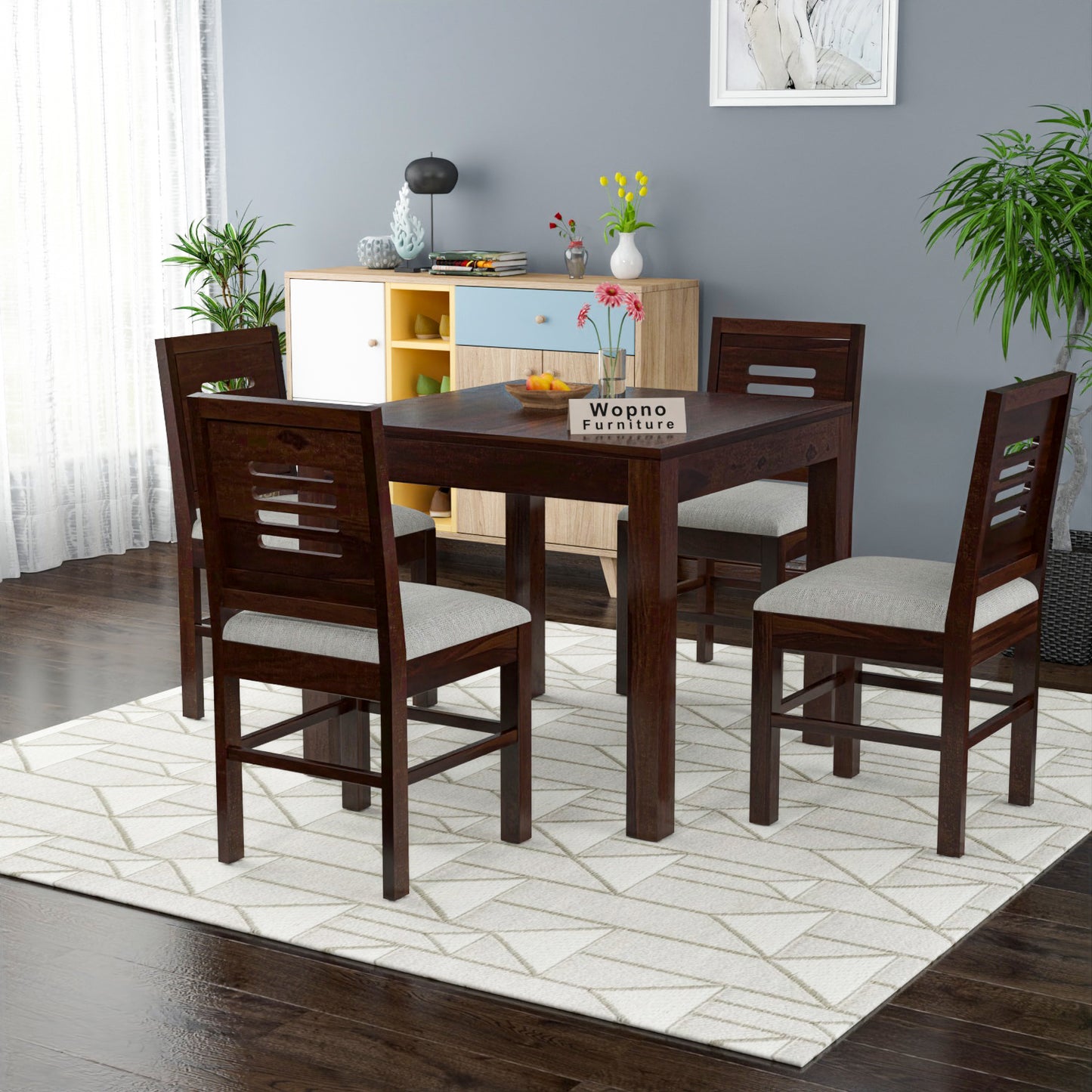Solvian Sheesham Wood Dining Set 4 Seater 34x34x30 (Walnut Finish)