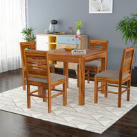 Solvian Sheesham Wood Dining Set 4 Seater 34x34x30 (Honey Finish)