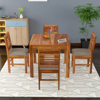 Solvian Sheesham Wood Dining Set 4 Seater 34x34x30 (Honey Finish)