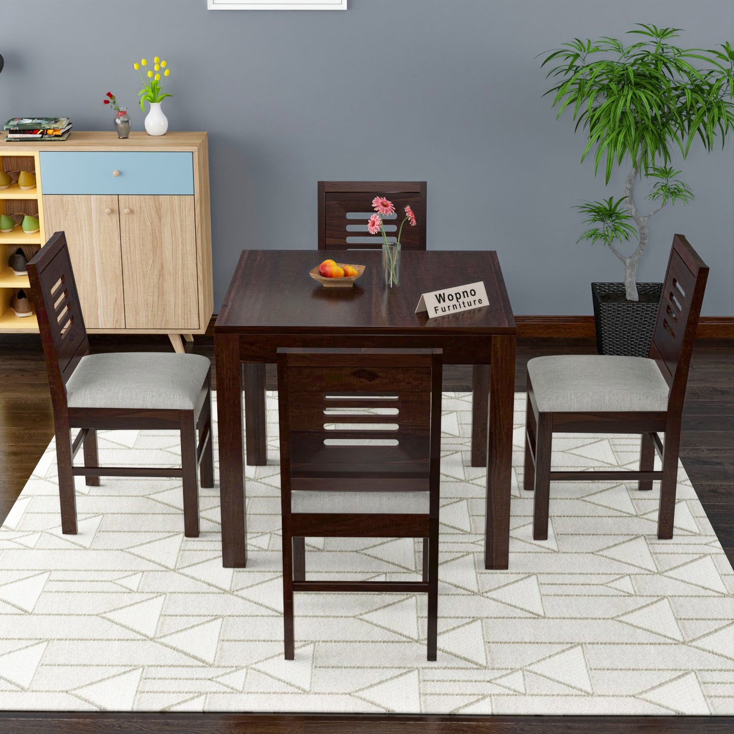 Solvian Sheesham Wood Dining Set 4 Seater 34x34x30 (Walnut Finish)