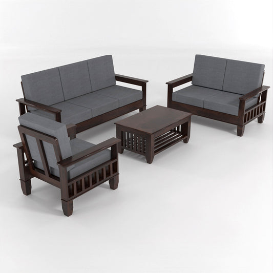 Trivralionel 6  Seater Solid Sheesham Wood Sofa Set 3+2+1 (Walnut Finish)