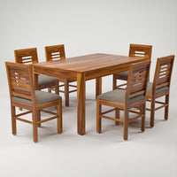 Solvian Sheesham Wood Dining Set 6 Seater (Honey Finish)