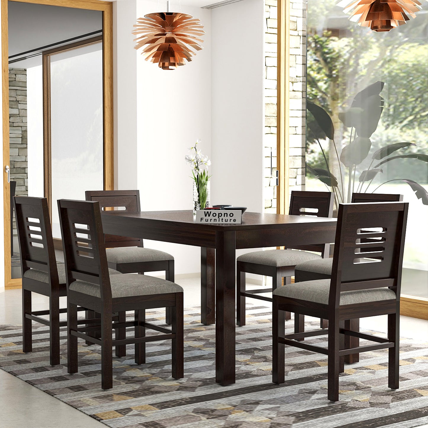 Solvian Sheesham Wood Dining Set 6 Seater (Walnut Finish)