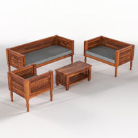 Ulnor   Solid Sheesham  Wooden 6 Seater Sofa Set (Honey Finish)